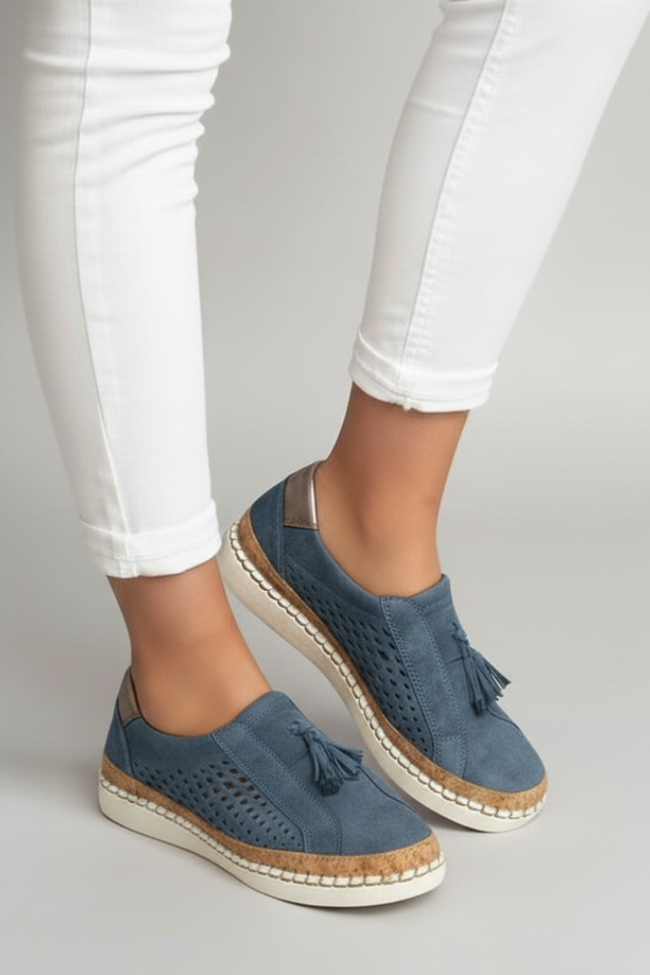 Women’s Slip-On Shoes with Perforated Upper and Flat Sole
