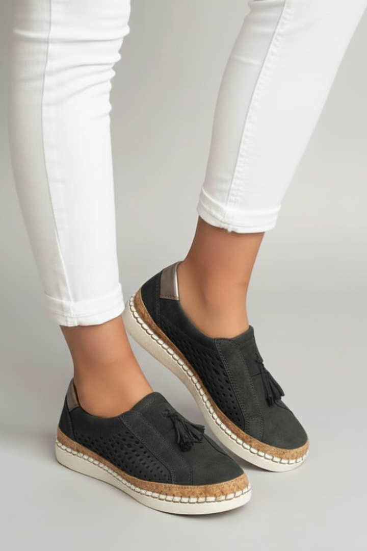 Women’s Slip-On Shoes with Perforated Upper and Flat Sole