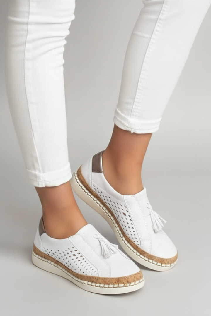 Women’s Slip-On Shoes with Perforated Upper and Flat Sole