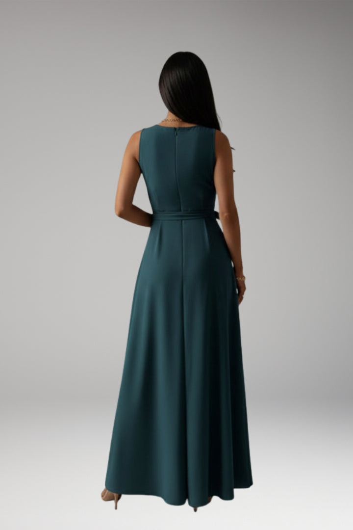 Women's Solid Color V-Neck Long Dress with Elegant Silhouette