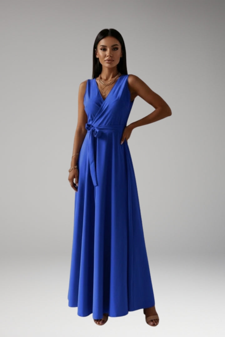 Women's Solid Color V-Neck Long Dress with Elegant Silhouette