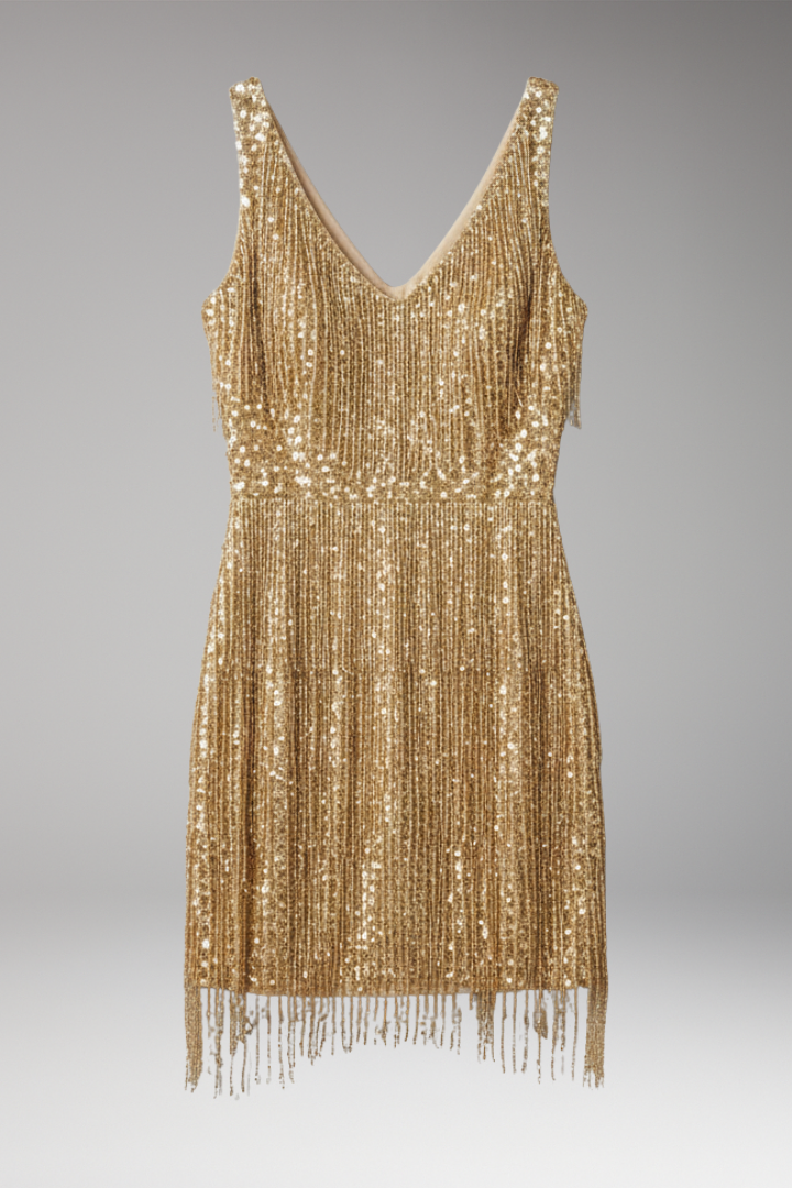 Women's Sparkling Tassel Dress with Sequin Detail and Elegant Fringe