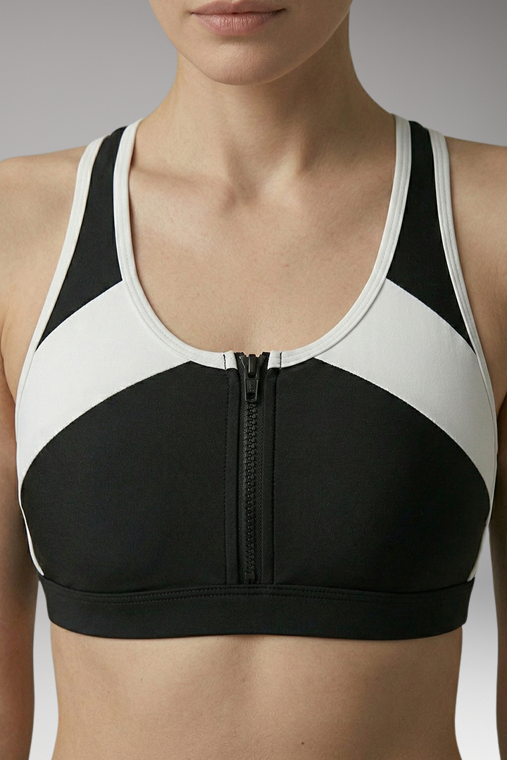 Women's Split Bikini with Zipper Front and High-Waisted Shorts