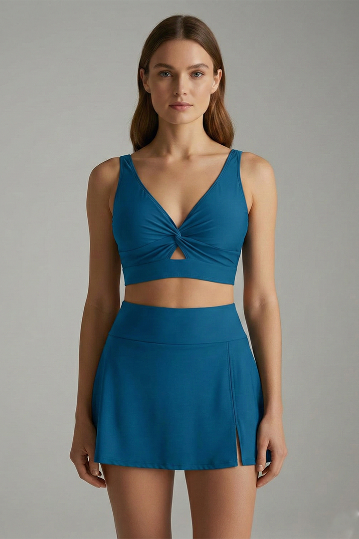 Women's Sporty Bikini Set with Wrap Top and Skirt