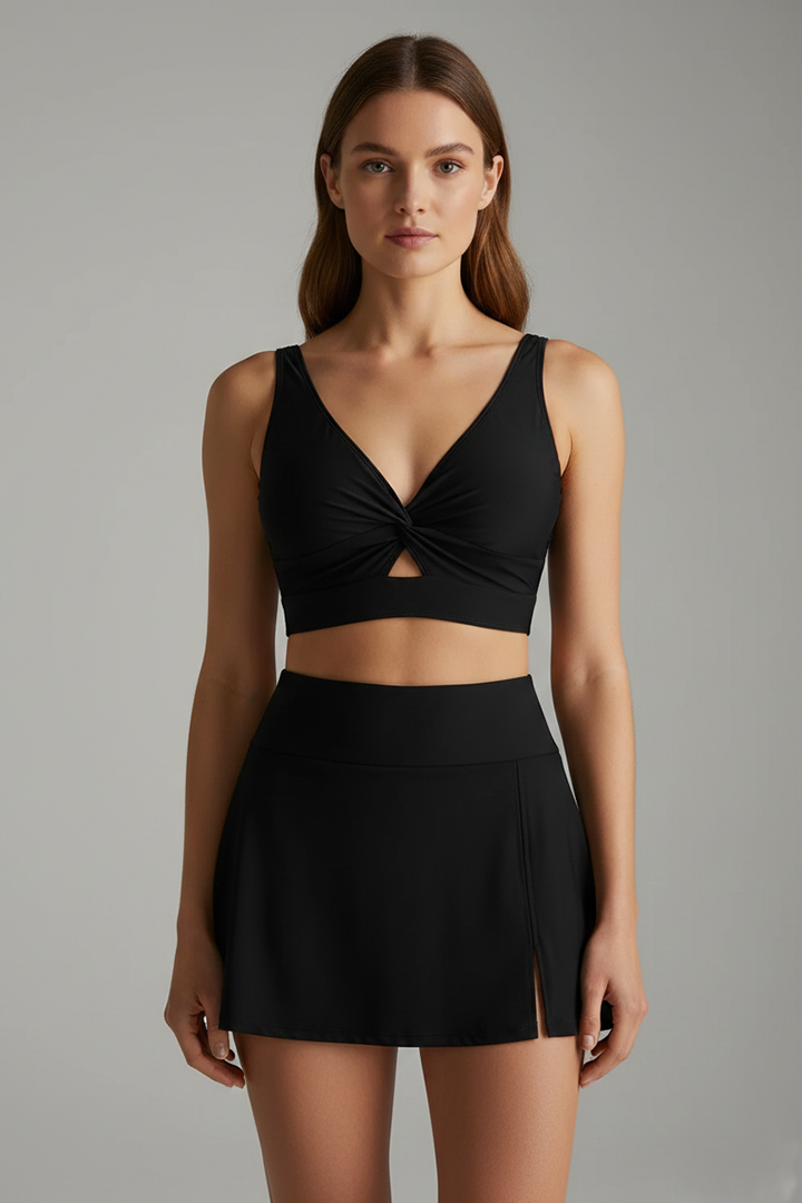 Women's Sporty Bikini Set with Wrap Top and Skirt
