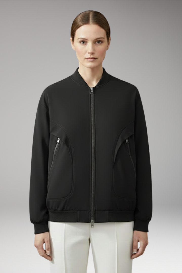 Women's Sporty Bomber Jacket with Zipper Pockets and Elastic Cuffs