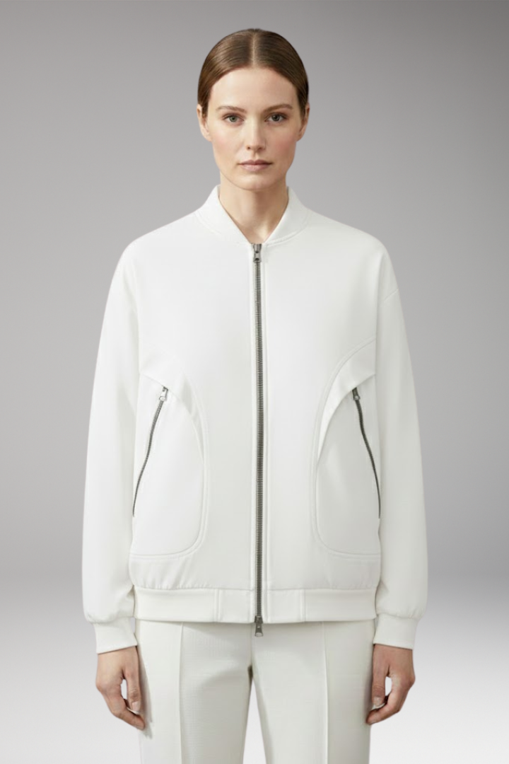 Women's Sporty Bomber Jacket with Zipper Pockets and Elastic Cuffs