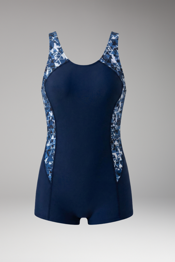 Women's Sporty Swimsuit Set with High Neck and Colorful Side Panels