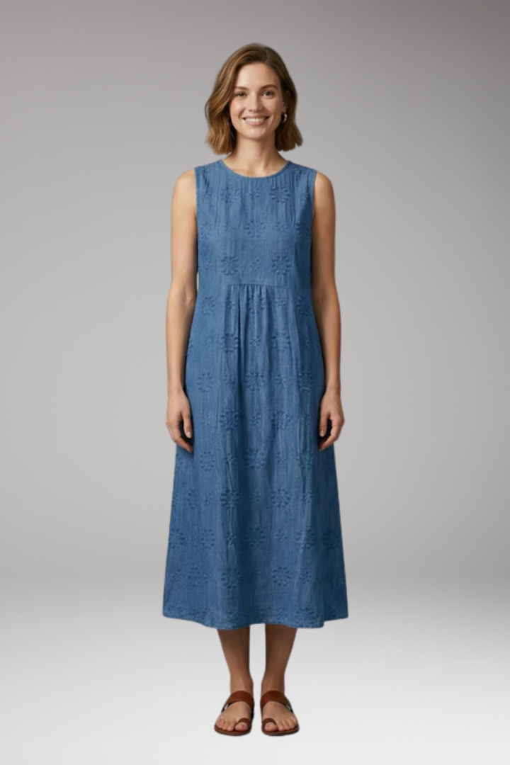 Women's Spring'Summer Dress with Round Neck and Pockets