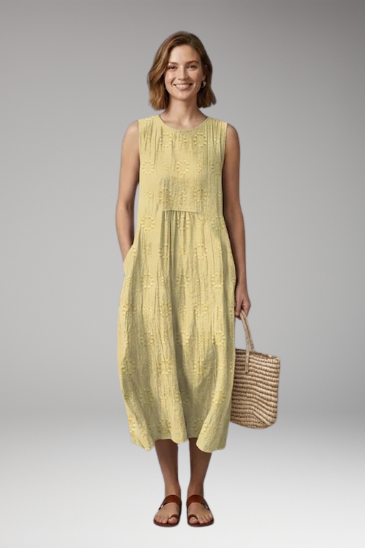Women's Spring'Summer Dress with Round Neck and Pockets