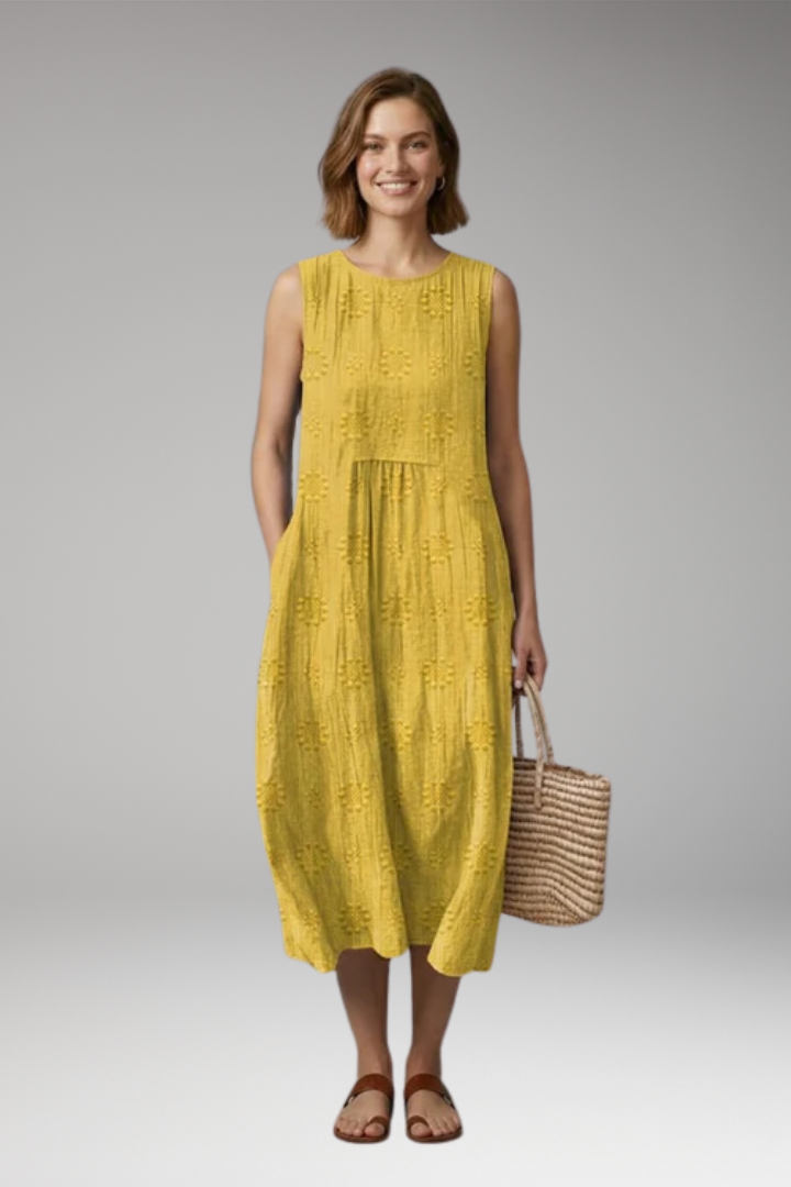 Women's Spring'Summer Dress with Round Neck and Pockets