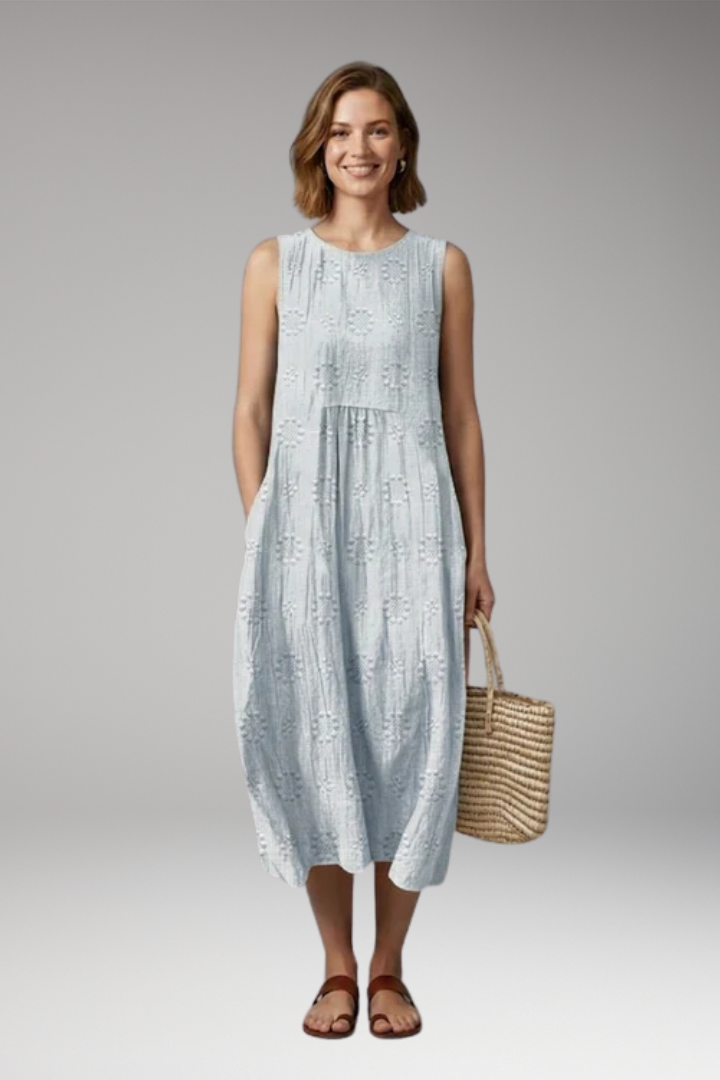 Women's Spring'Summer Dress with Round Neck and Pockets