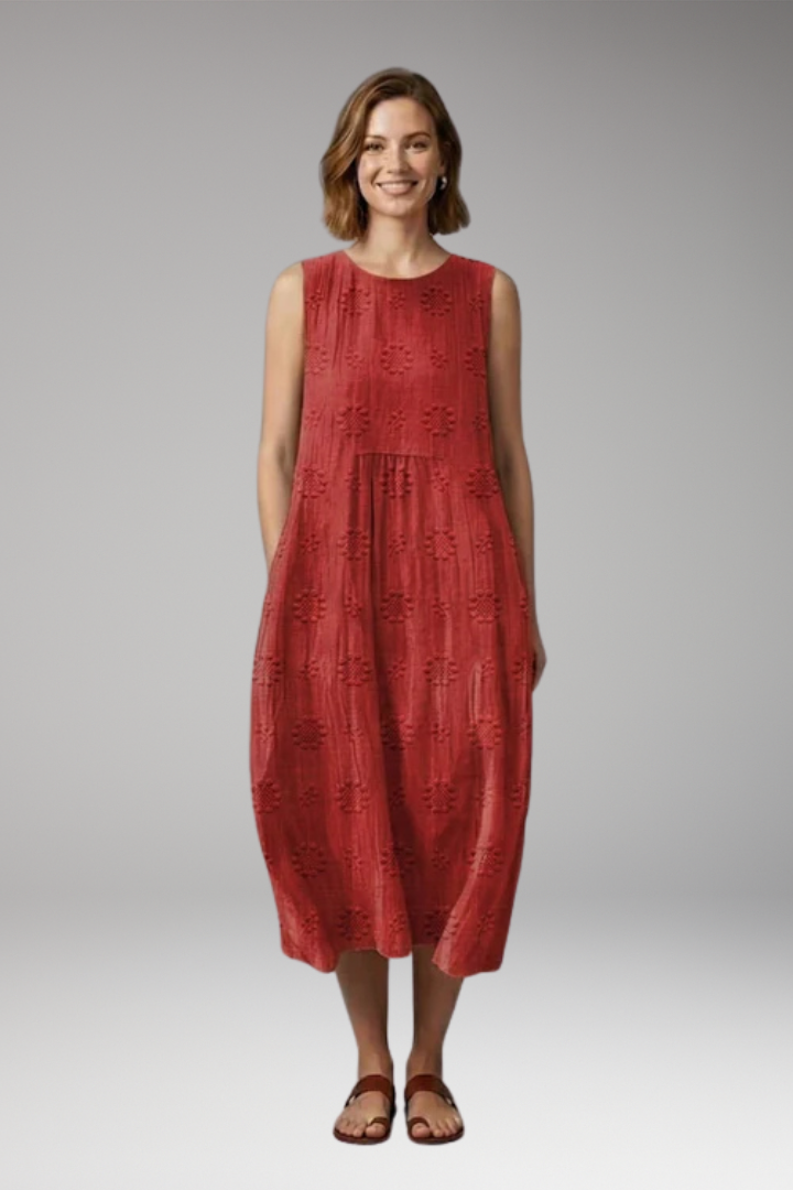 Women's Spring'Summer Dress with Round Neck and Pockets