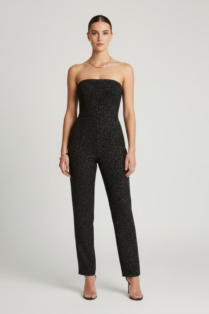 Women’s Jumpsuit with Strapless Neckline and Straight Legs
