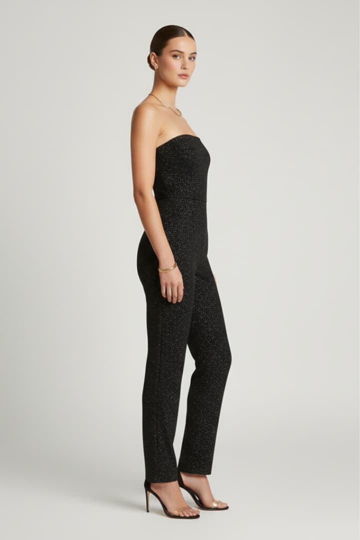 Women’s Jumpsuit with Strapless Neckline and Straight Legs