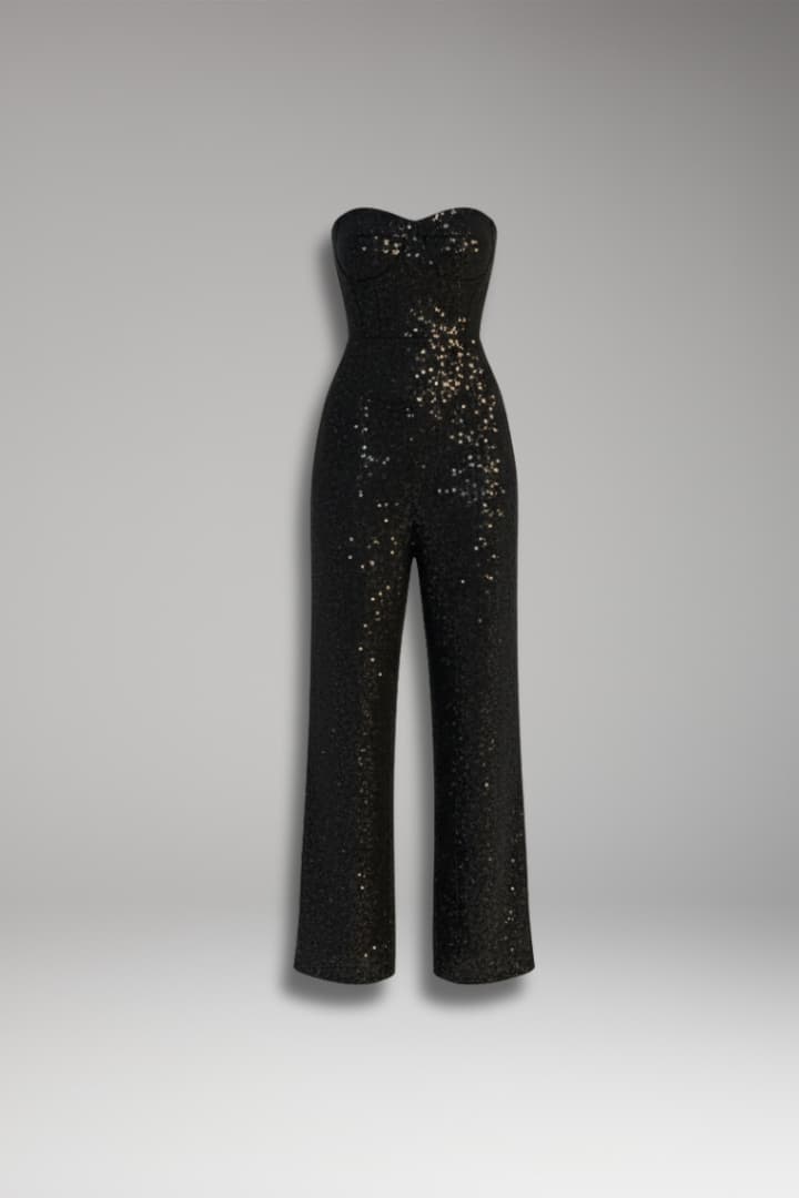 Women’s Jumpsuit with Strapless Neckline and Straight Legs