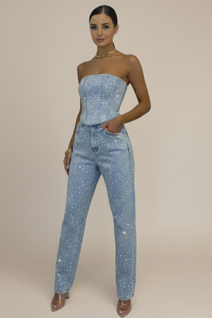 Women’s Jumpsuit with Strapless Neckline and Straight Legs