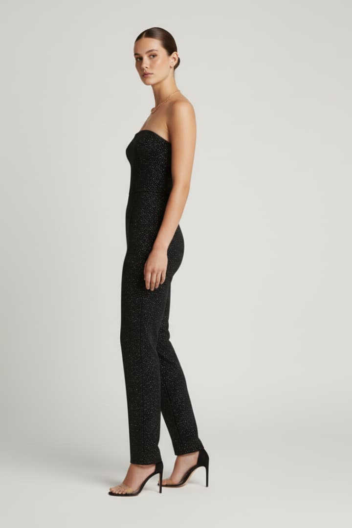 Women’s Jumpsuit with Strapless Neckline and Straight Legs