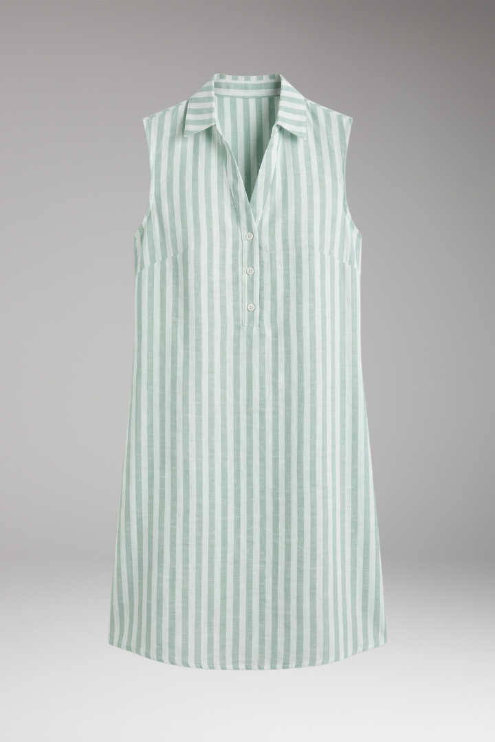 Women's Striped Shirt Dress with V-Neck and Sleeveless Design
