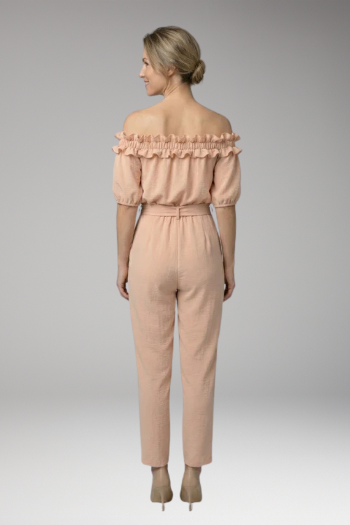 Women's Stylish Off-Shoulder Jumpsuit with Tie Waist and Pockets