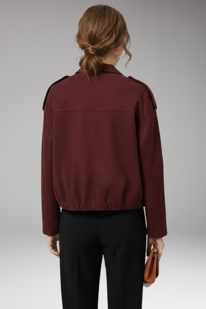 Women's Suede-Look Bomber Jacket with Structured Shoulders