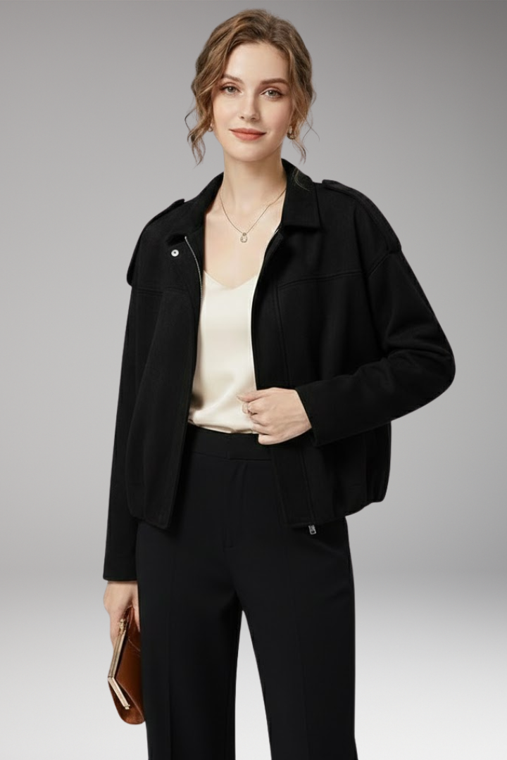 Women's Suede-Look Bomber Jacket with Structured Shoulders