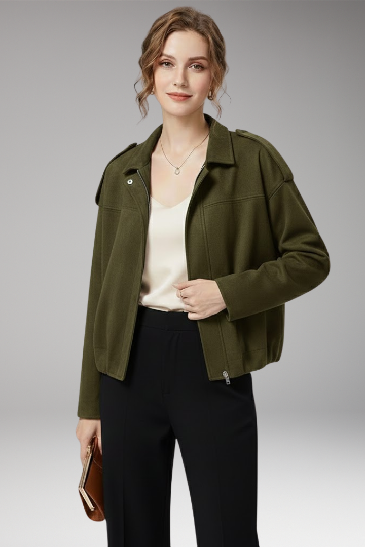 Women's Suede-Look Bomber Jacket with Structured Shoulders