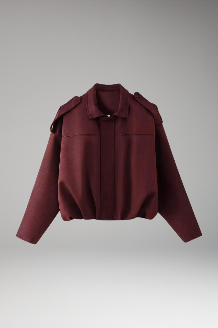 Women's Suede-Look Bomber Jacket with Structured Shoulders