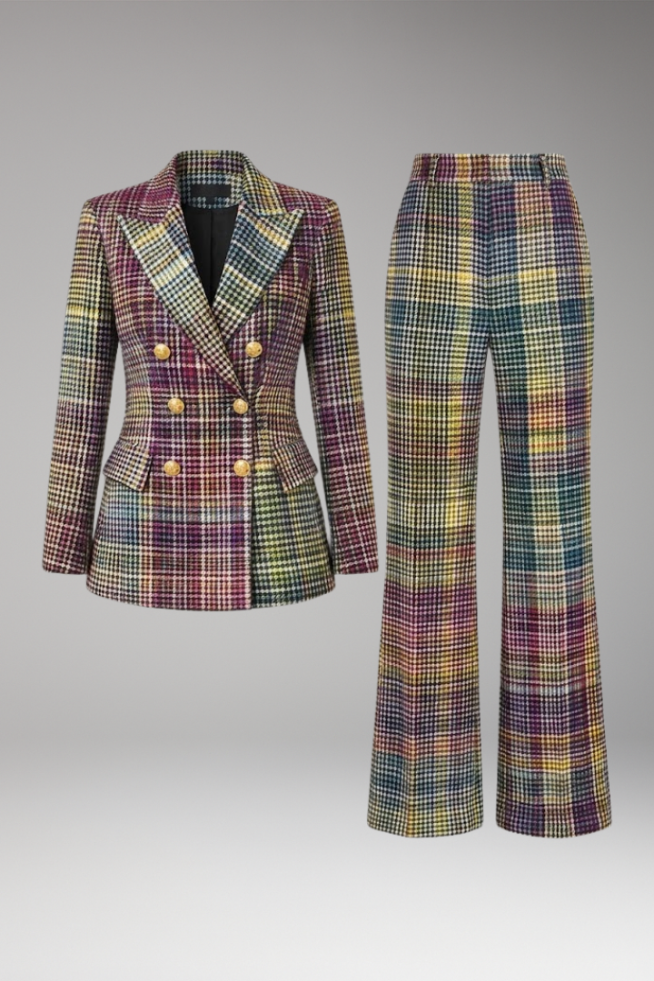 Women's Suit Set with Lapel Collar and Wide-Leg Pants