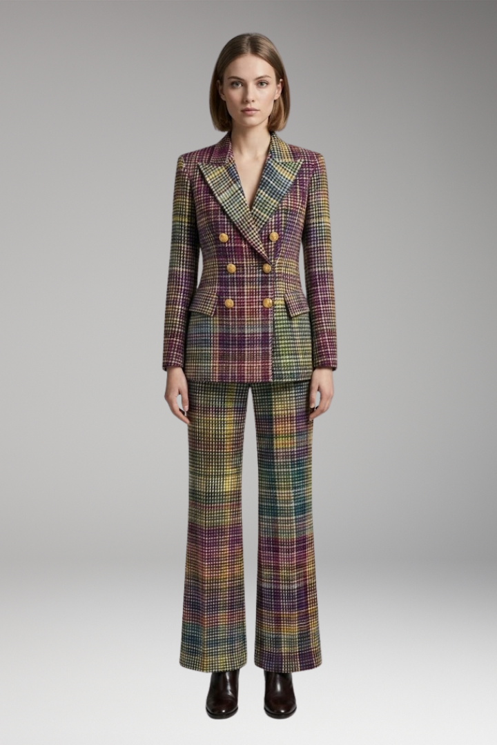 Women's Suit Set with Lapel Collar and Wide-Leg Pants