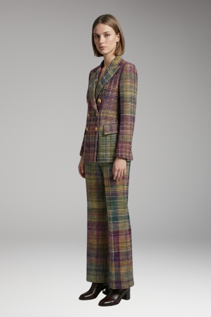 Women's Suit Set with Lapel Collar and Wide-Leg Pants