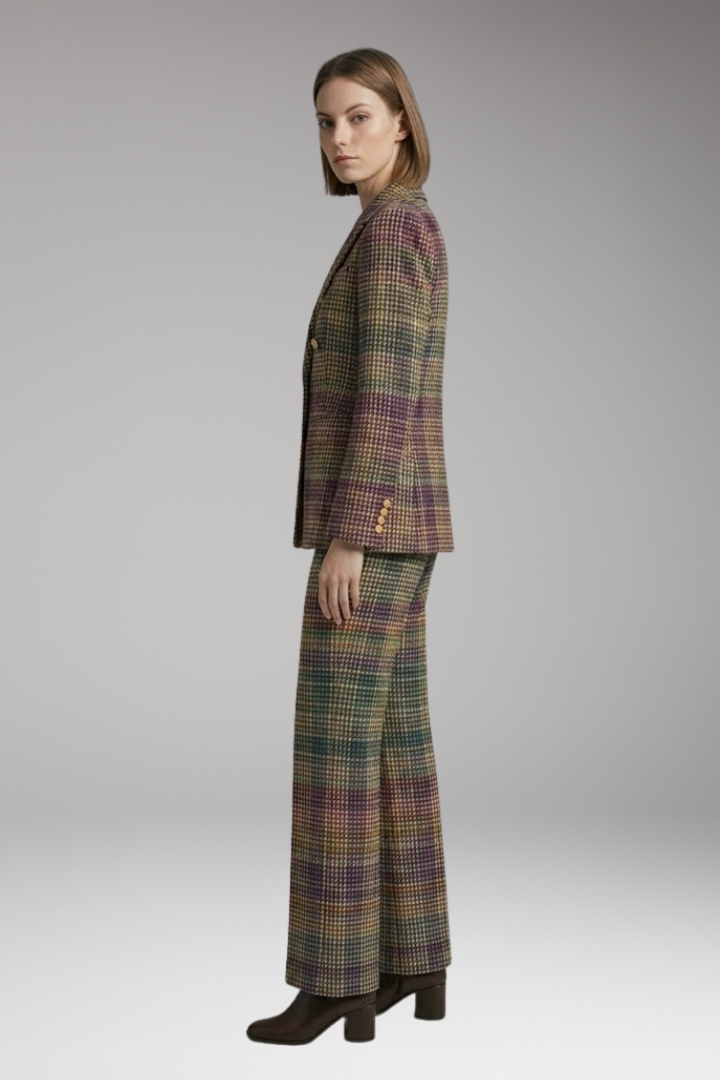 Women's Suit Set with Lapel Collar and Wide-Leg Pants