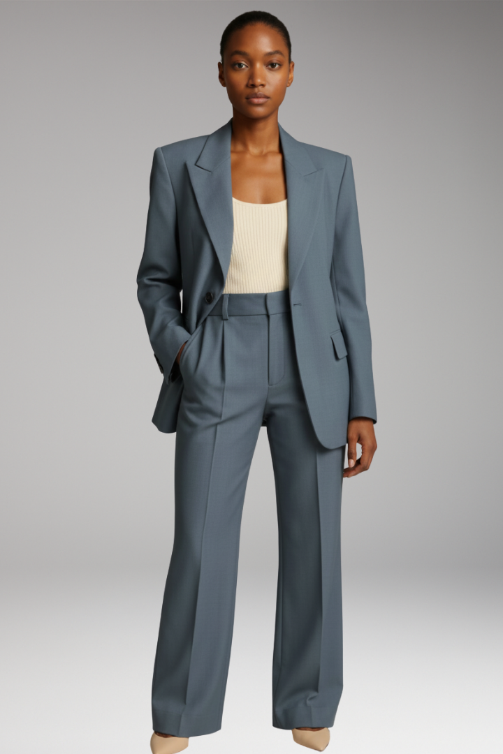 Women’s Suit Set with Slim Blazer and Wide-Leg Trousers