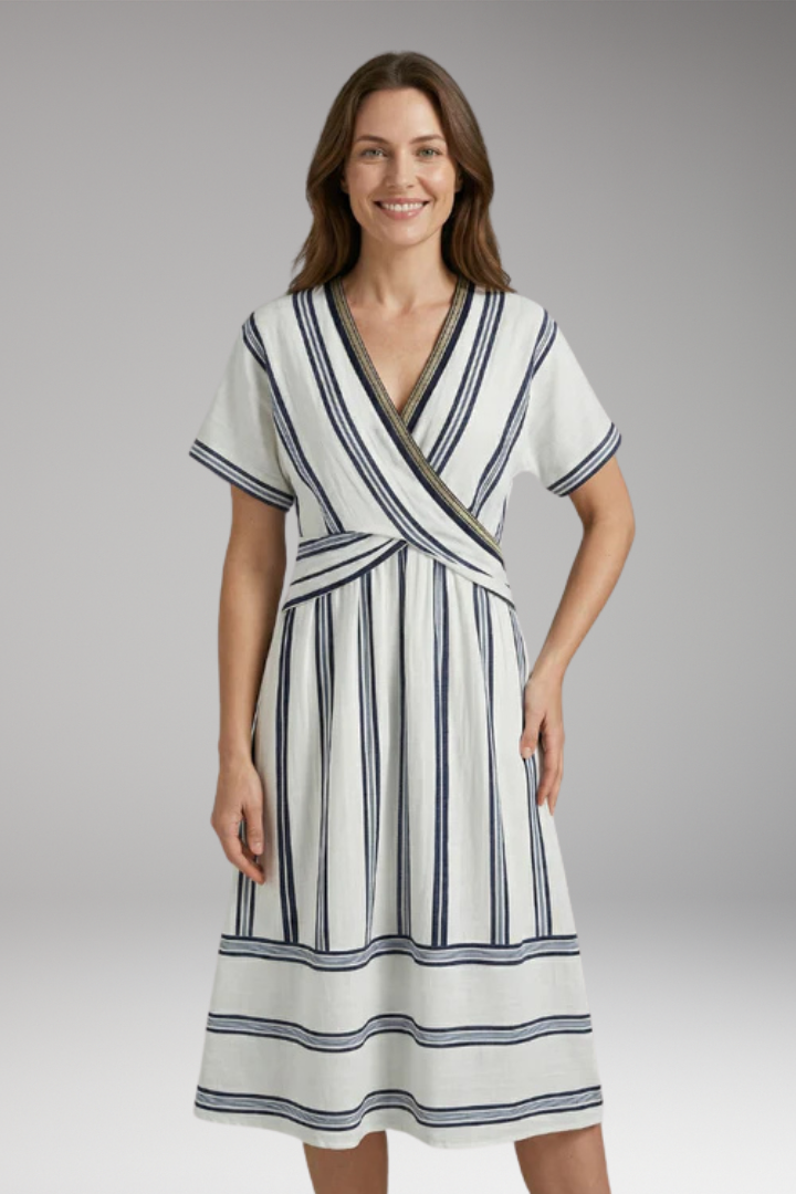 Women's Summer Dress with V'Neck and Striped Print