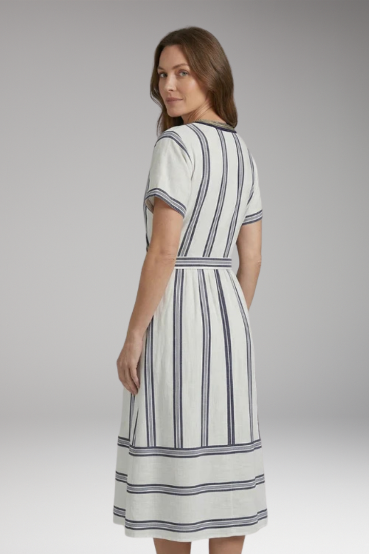 Women's Summer Dress with V'Neck and Striped Print