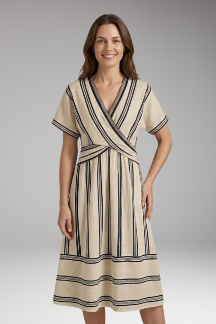 Women's Summer Dress with V'Neck and Striped Print