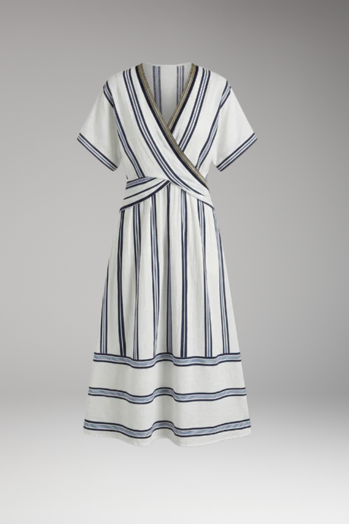 Women's Summer Dress with V'Neck and Striped Print