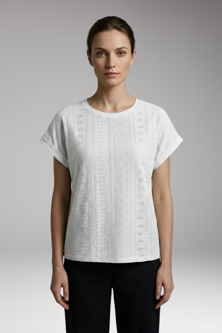 Women's Summer T-Shirt with Embroidered Texture and Loose Fit