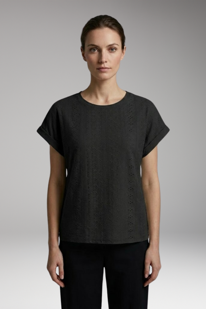 Women's Summer T-Shirt with Embroidered Texture and Loose Fit