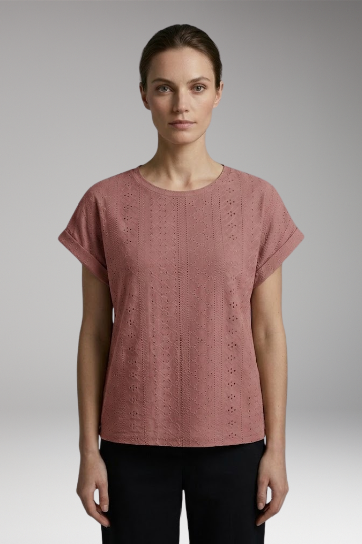Women's Summer T-Shirt with Embroidered Texture and Loose Fit