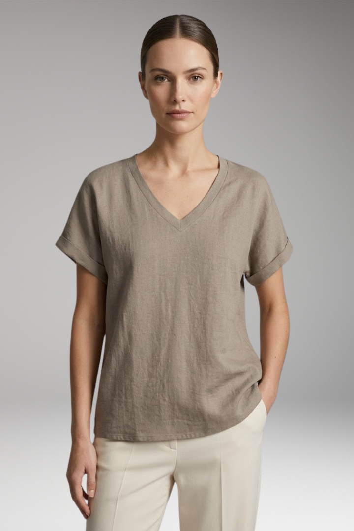 Women's Summer T-Shirt with V-Neck and Loose Fit