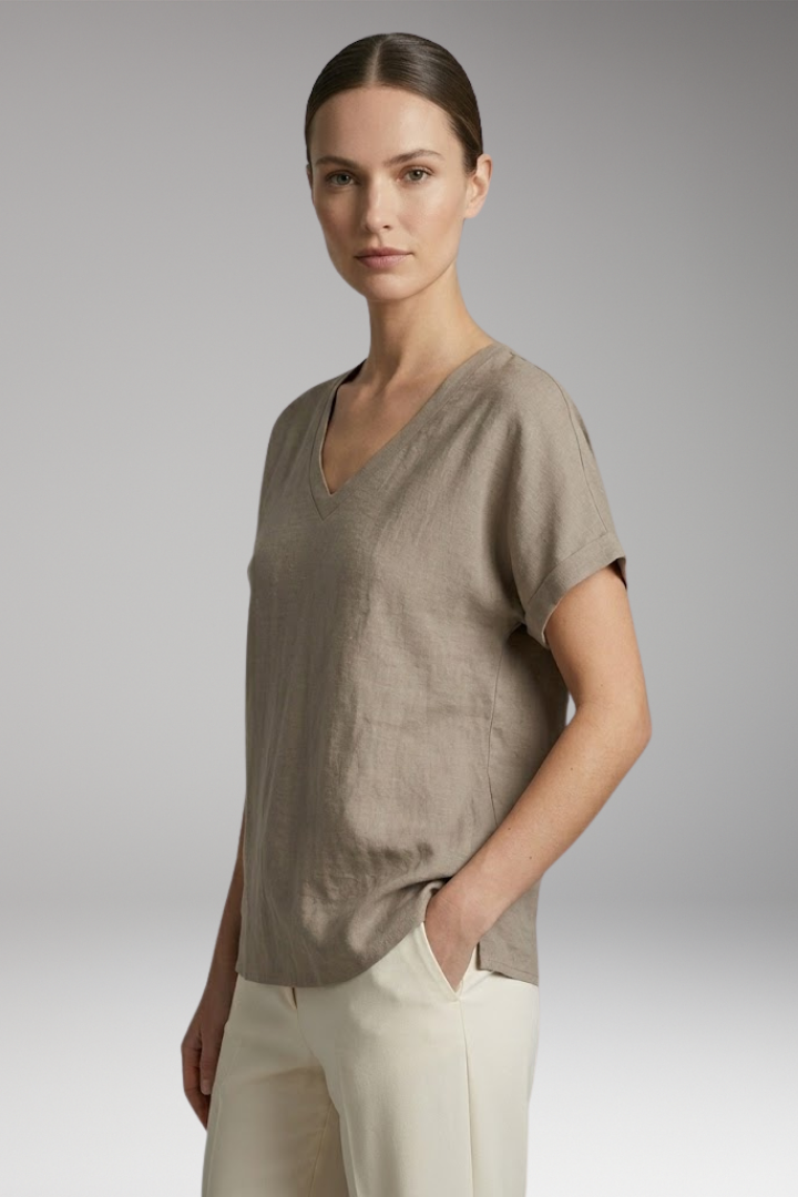 Women's Summer T-Shirt with V-Neck and Loose Fit