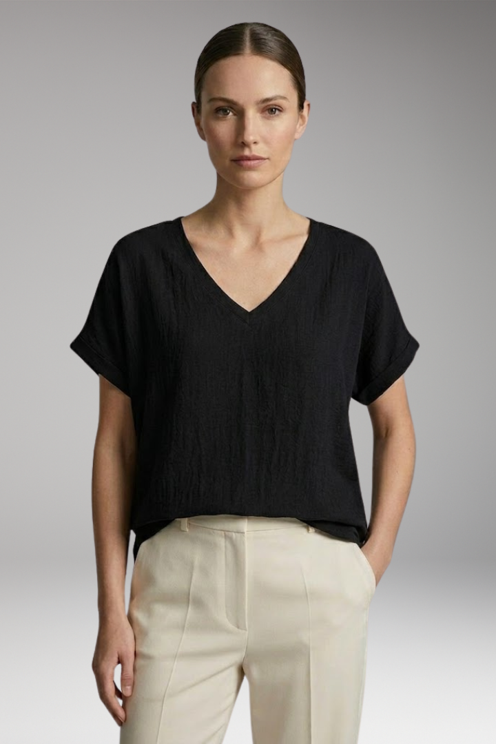 Women's Summer T-Shirt with V-Neck and Loose Fit