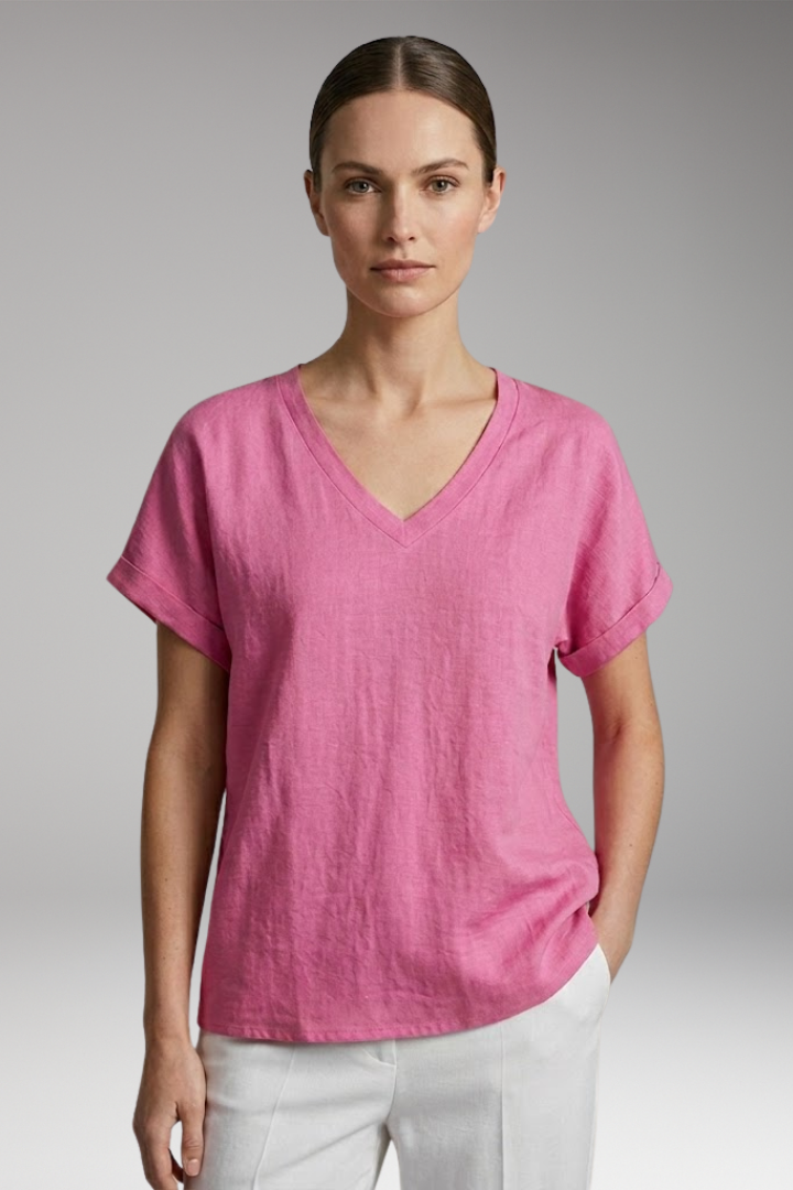 Women's Summer T-Shirt with V-Neck and Loose Fit
