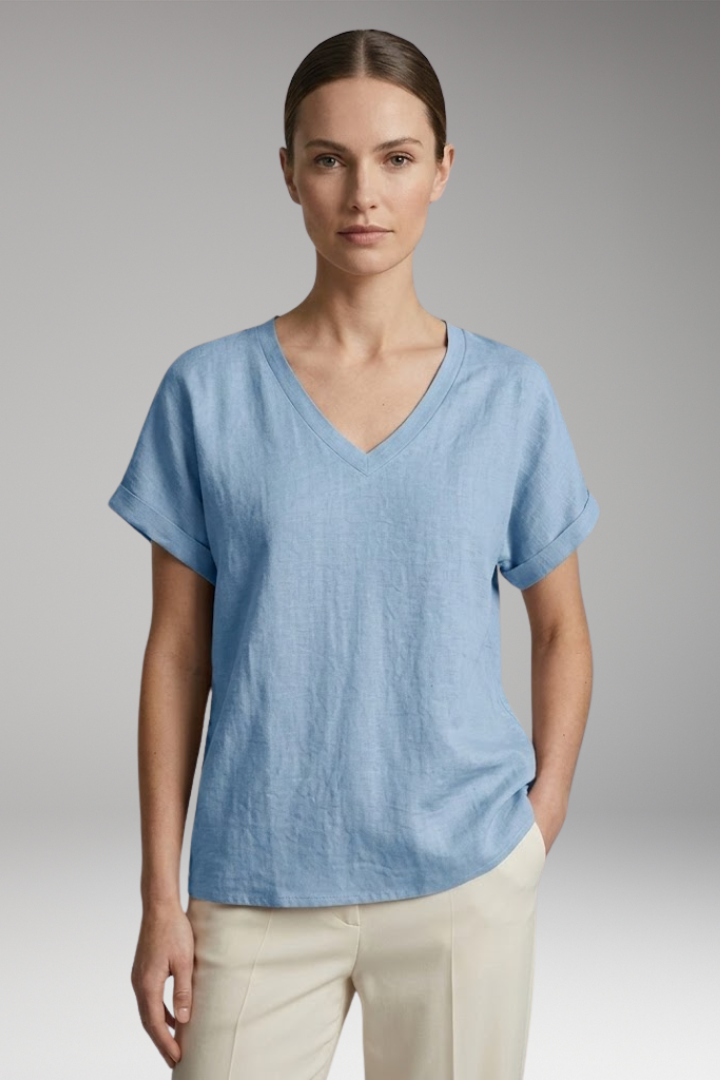 Women's Summer T-Shirt with V-Neck and Loose Fit