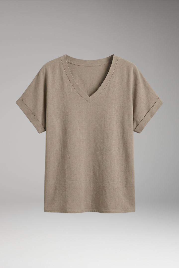 Women's Summer T-Shirt with V-Neck and Loose Fit