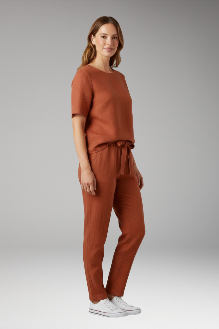Women's Summer Top and Pants Set with Short Sleeves