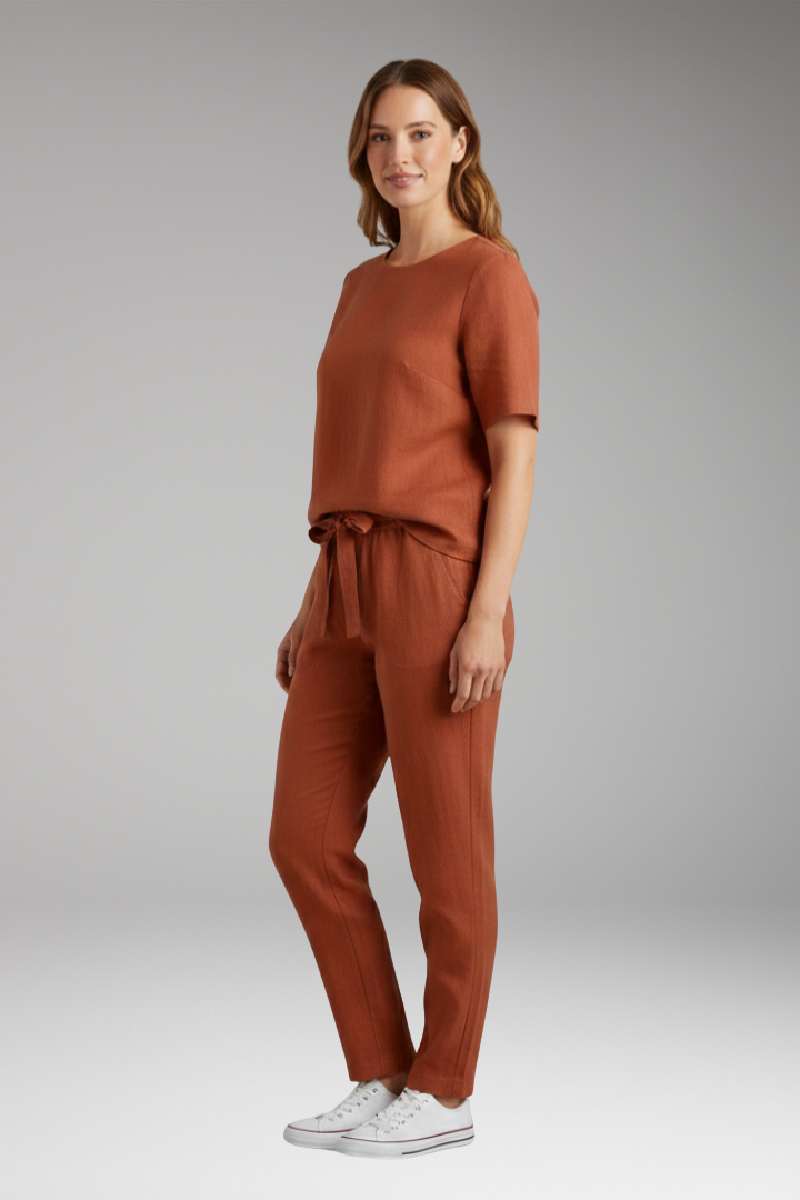 Women's Summer Top and Pants Set with Short Sleeves