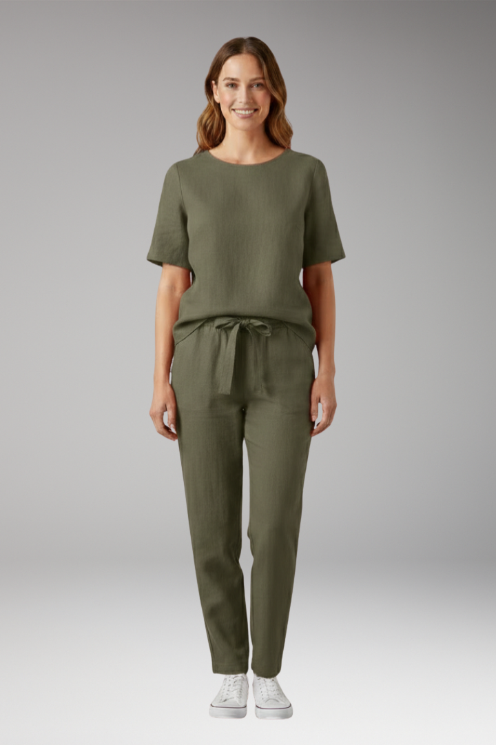 Women's Summer Top and Pants Set with Short Sleeves