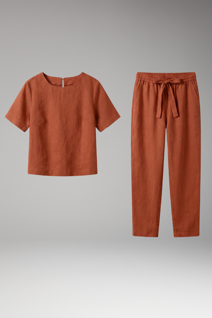 Women's Summer Top and Pants Set with Short Sleeves